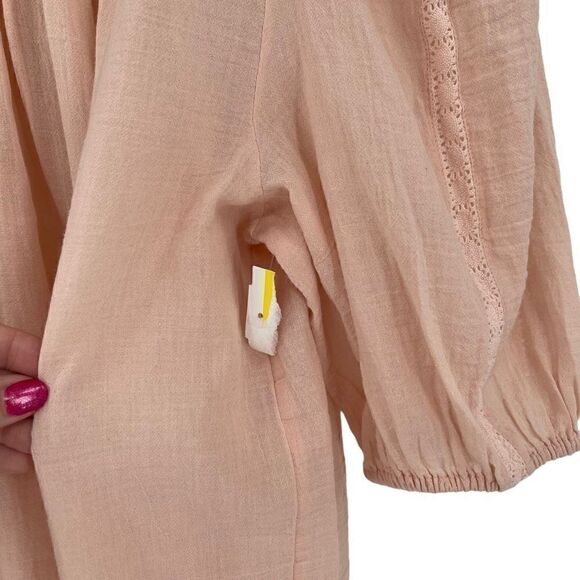 Treasure & Bond Smocked Lace Inset Gauzy Blouse Pink Smoke Women Small NWT - Picture 6 of 11